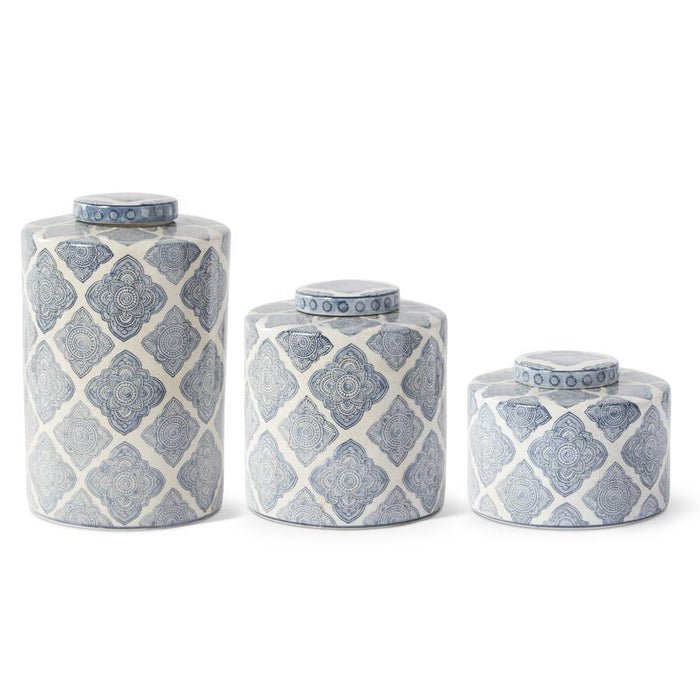 Blue & White Quatrefoil Pattern Containers