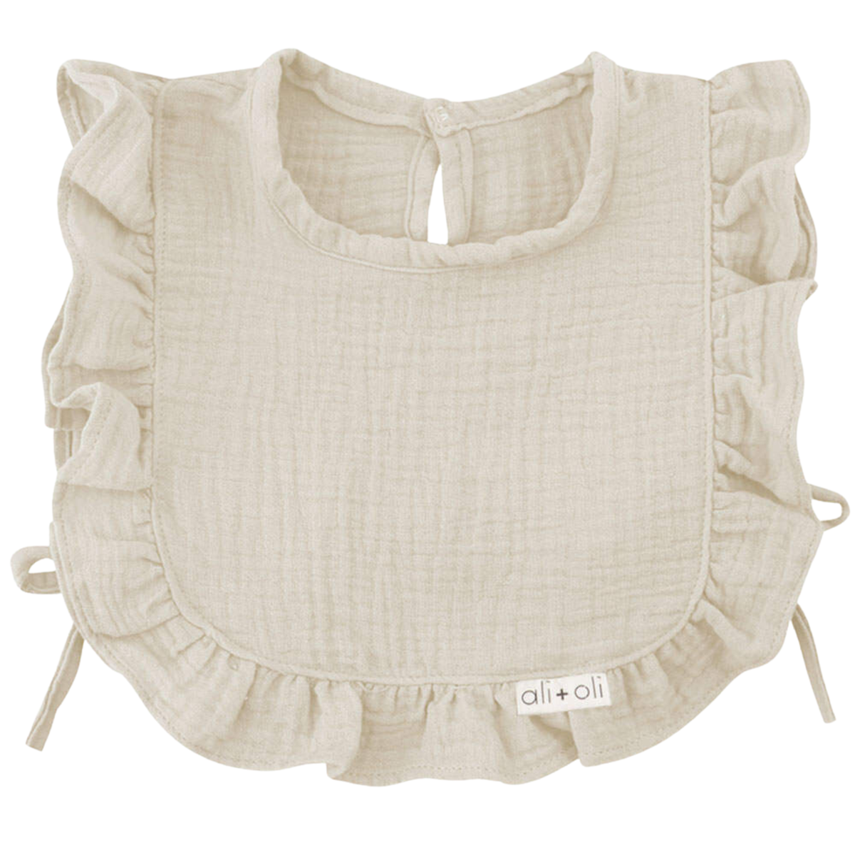 Muslin Cotton Ruffle Baby Bib - Sand