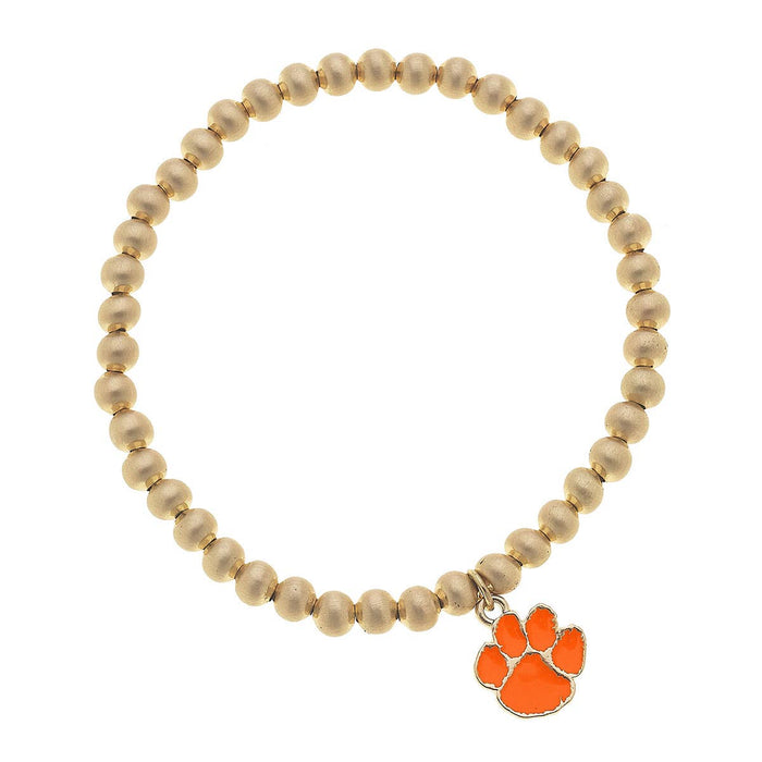Clemson Tigers Ball Bead Stretch Bracelet in Satin Gold