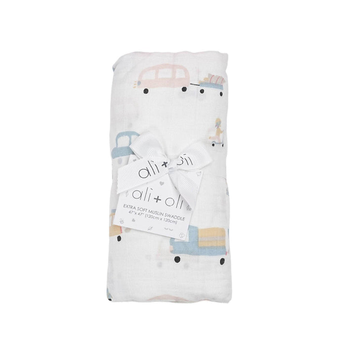 Bamboo Muslin Swaddle Blanket - Cars
