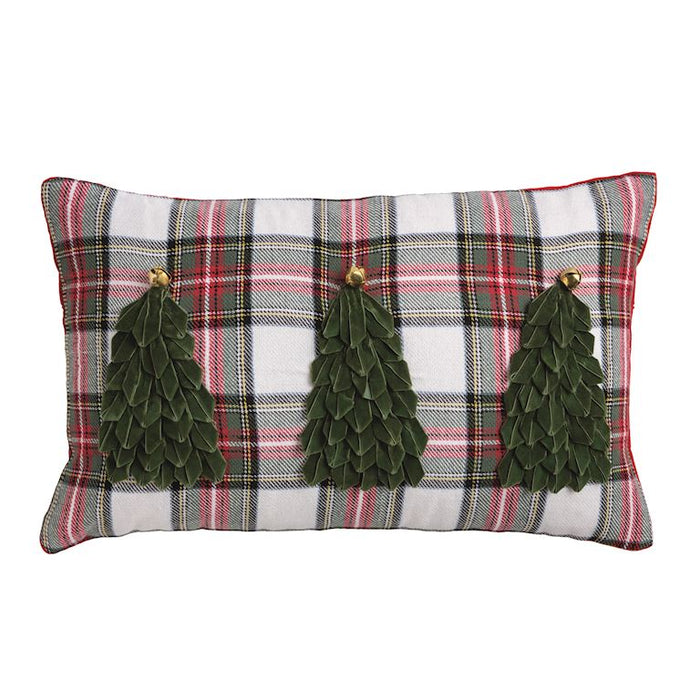 Lumbar Velvet Loop Tartan Pillow
