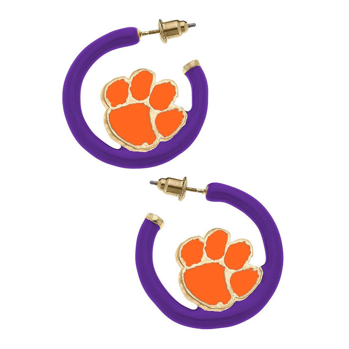 Clemson Tigers Logo Enamel Hoop Earrings