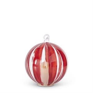 LED Hand Painted Red Stripe on Clear Glass Ornament w/Timer