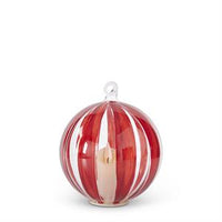 LED Hand Painted Red Stripe on Clear Glass Ornament w/Timer