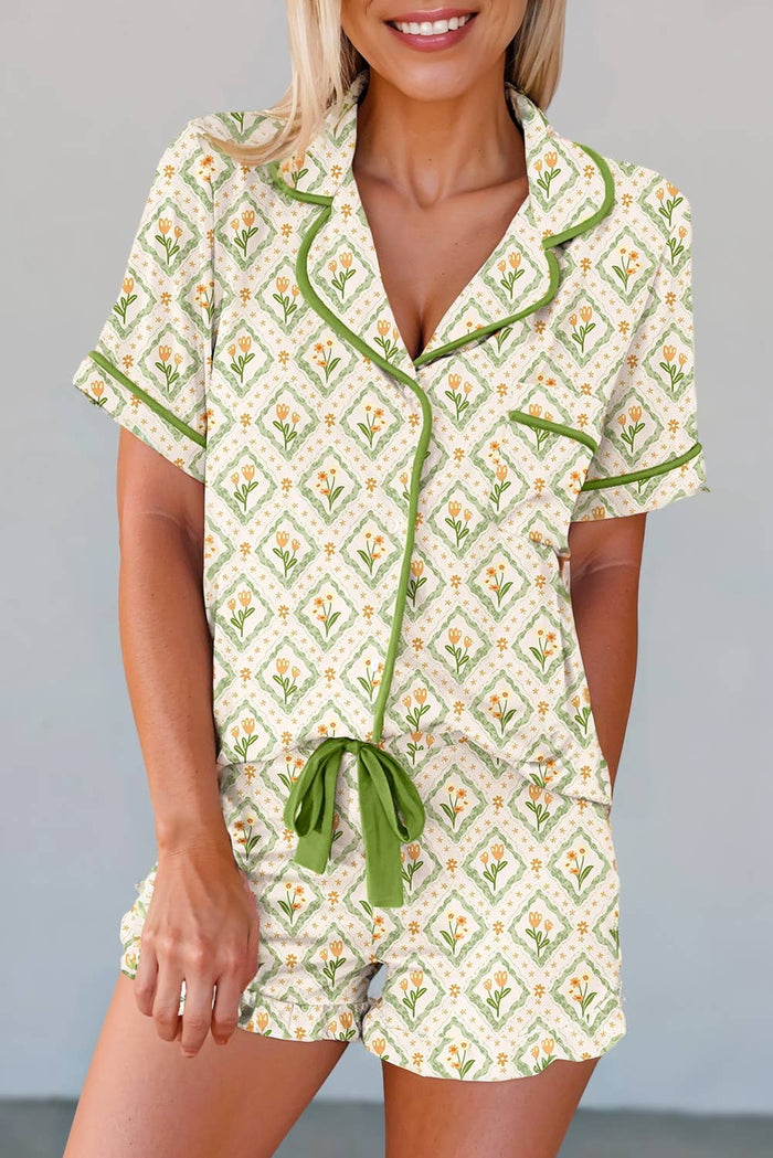 Geometric Floral Print Top & Shorts Set