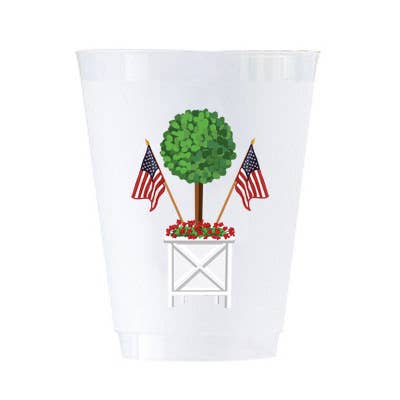 16 oz Shatterproof Cups | Set of 8 | Patriotic Topiary