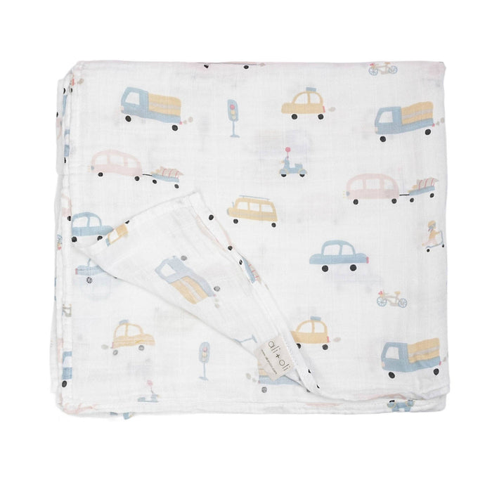 Bamboo Muslin Swaddle Blanket - Cars