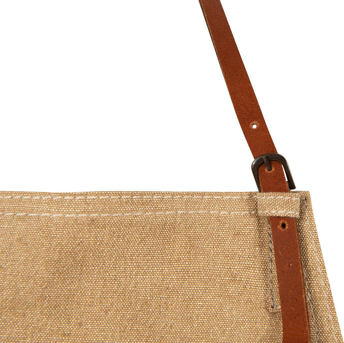 Cotton Canvas Apron w/Pockets & Leather Ties