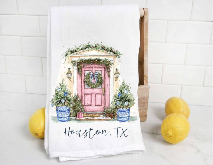Chinoiserie Christmas Door Tea Towel - Cumming, GA