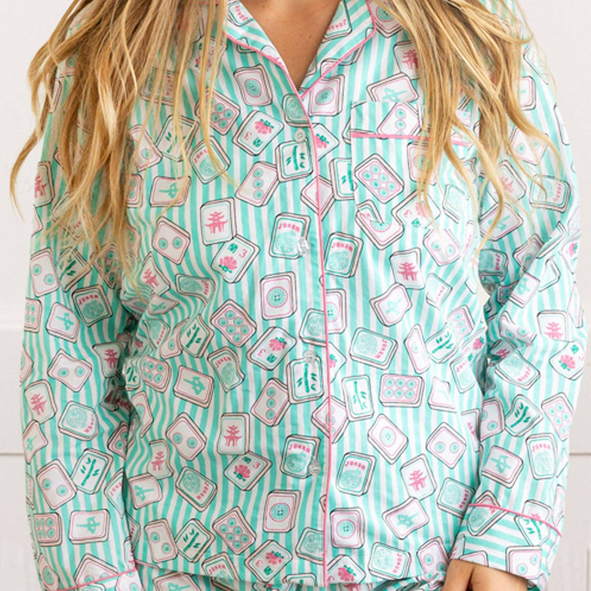 Mahjong Stripe PJ Set with Pants & Long Sleeve Top