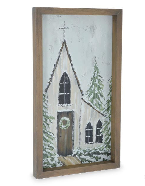 Hand-Painted Church Scene Wall Sign