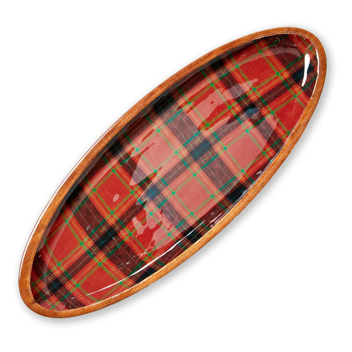 Holiday Plaid Wood and Enamel Platter - Red