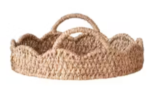 Braided Bankuan & Rattan Trays w/Scalloped Edge