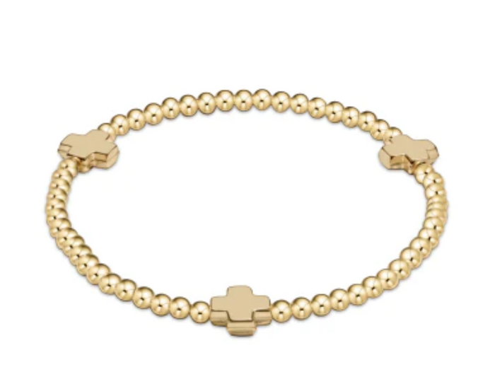 signature cross gold pattern 3mm bead bracelet - gold