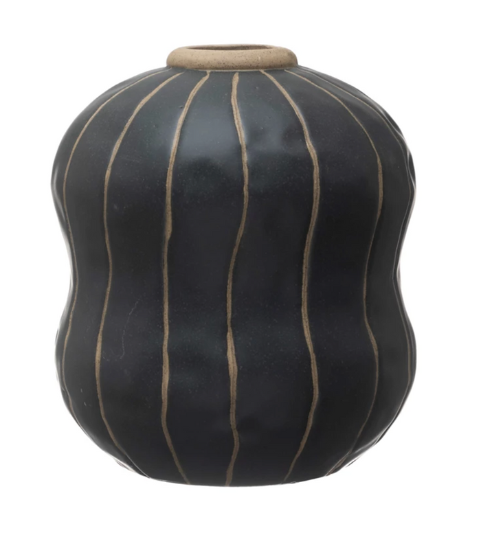 Stoneware Vase w/ Wax Relief Stripes