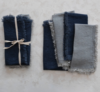 Linen Blend Napkins w/ Fringe, Navy Color & Blue, Set of 4