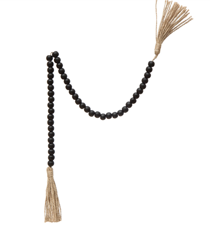 Wood Bead Garland with Jute Tassels