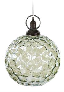 Hexagon Glass Ball Ornament in Green Luster - 4"