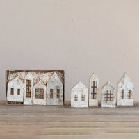 Birch Bark Houses with Windows, Natural - Set of 4