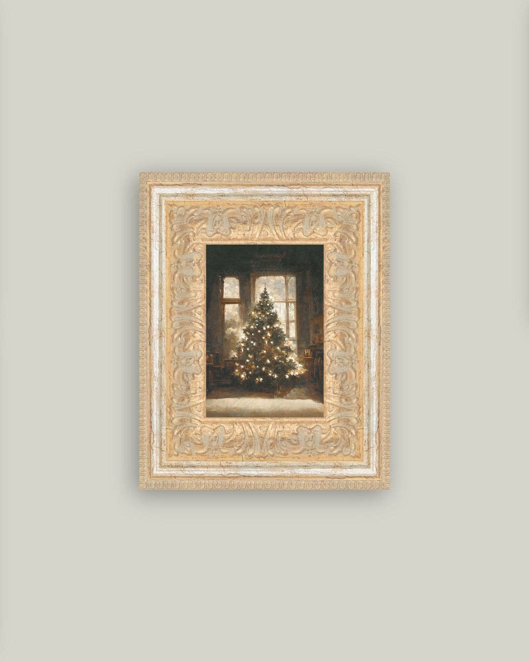 Glowing Christmas Tree Framed Antique Art - 7x9