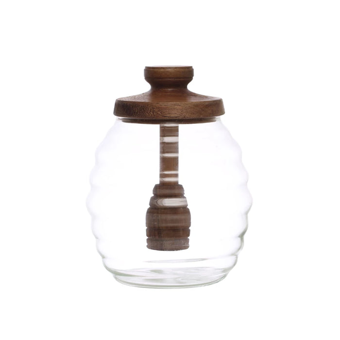 Glass Honey Jar with Wood Honey Dipper