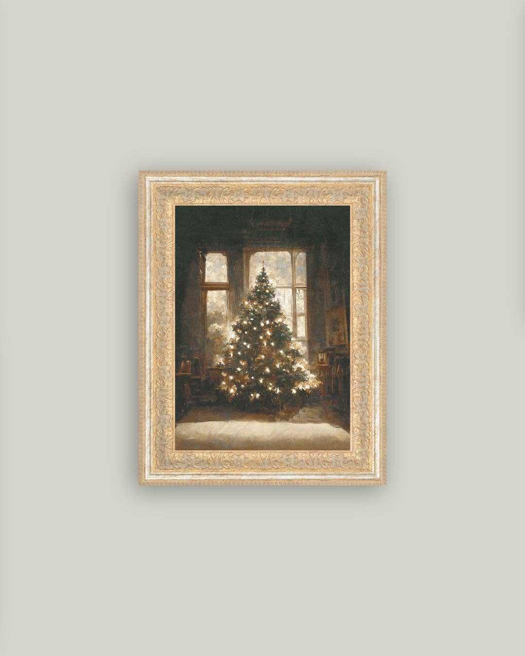 Glowing Christmas Tree Framed Antique Art - 7x9