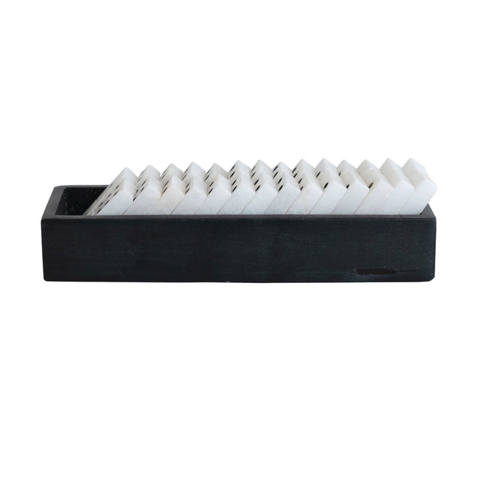 Handmade Alabaster Dominoes in Soapstone Box, Set of 29