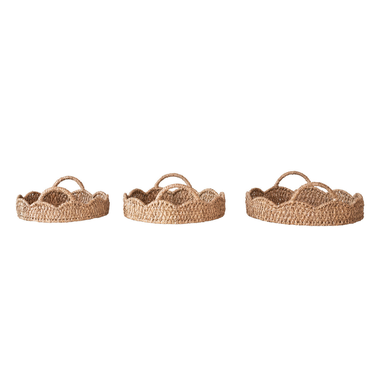 Braided Bankuan & Rattan Trays w/Scalloped Edge