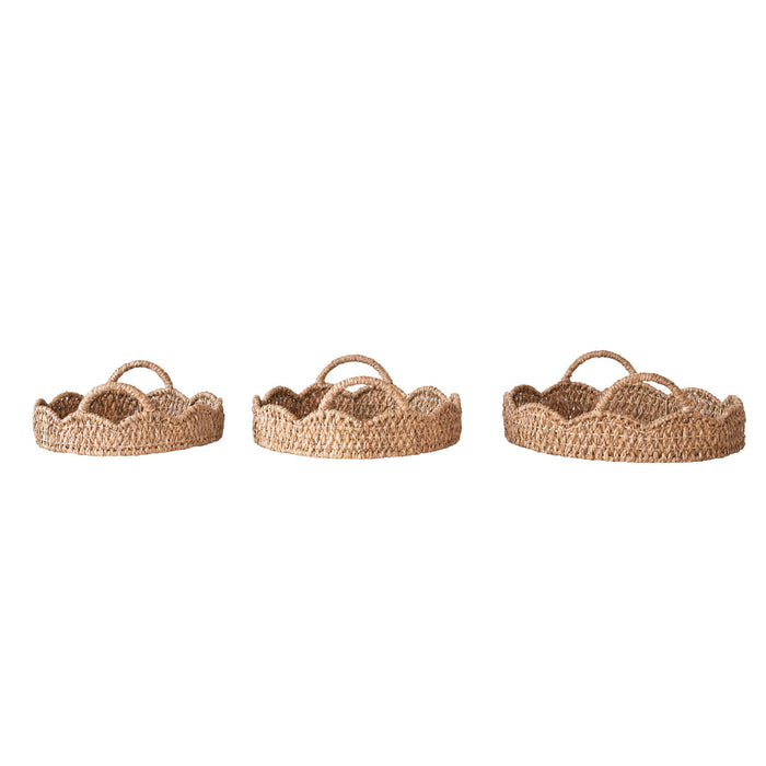 Braided Bankuan & Rattan Trays w/Scalloped Edge
