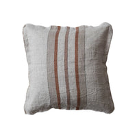 Square Woven Linen Pillow w/ Stripes, Cotton Slub Back & Fringe - 20x20
