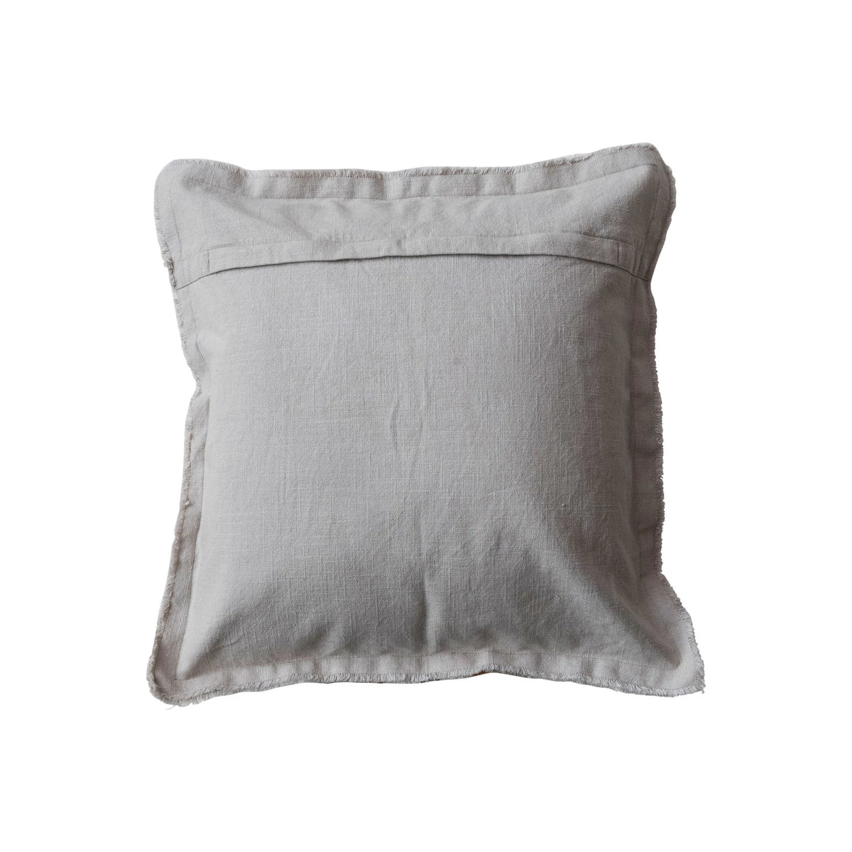 Square Woven Linen Pillow w/ Stripes, Cotton Slub Back & Fringe - 20x20
