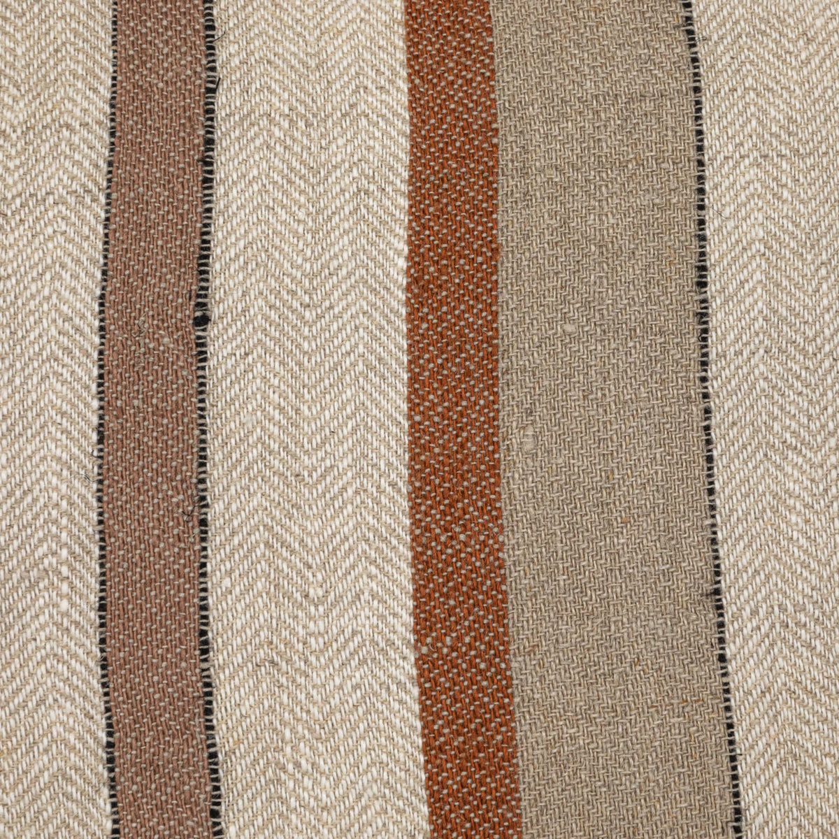 Square Woven Linen Pillow w/ Stripes, Cotton Slub Back & Fringe - 20x20
