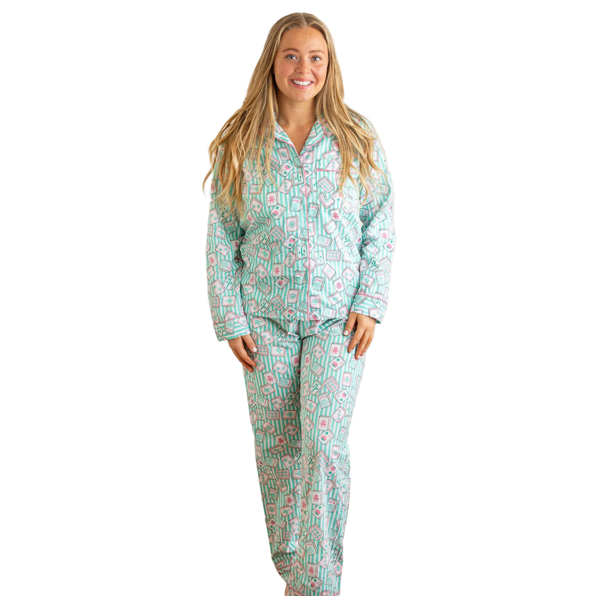 Mahjong Stripe PJ Set with Pants & Long Sleeve Top