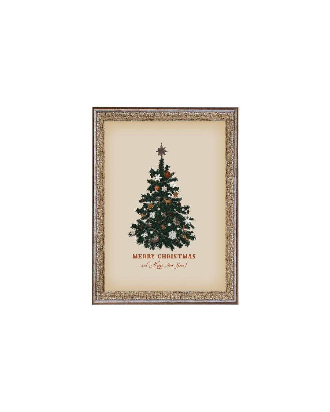 Happy New Year Tree Framed Antique Art - 8 x 10