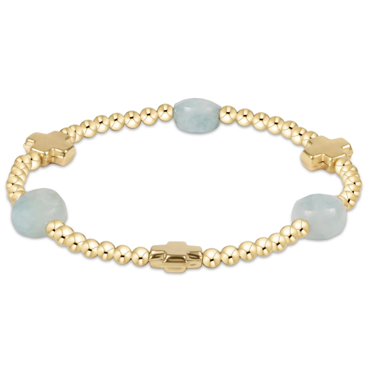 signature cross admire gold pattern 3mm bead bracelet - aquamarine