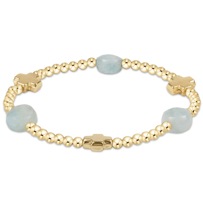 signature cross admire gold pattern 3mm bead bracelet - aquamarine