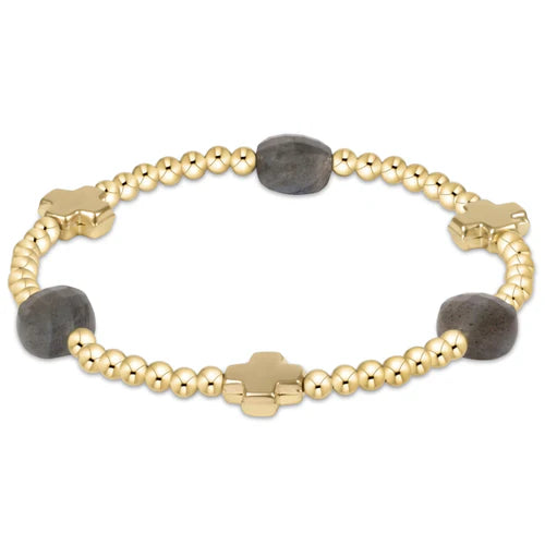 signature cross admire gold pattern 3mm bead bracelet - labradorite