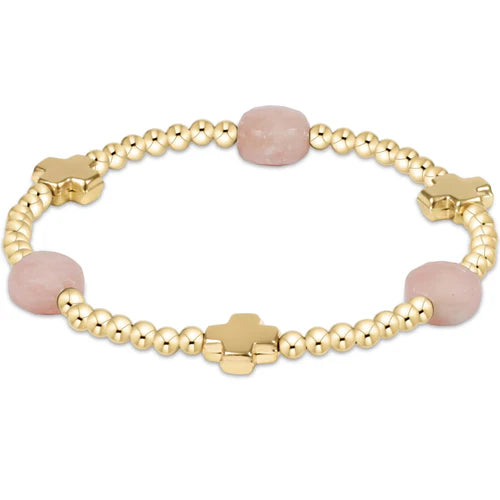 signature cross admire gold pattern 3mm bead bracelet - pink opal