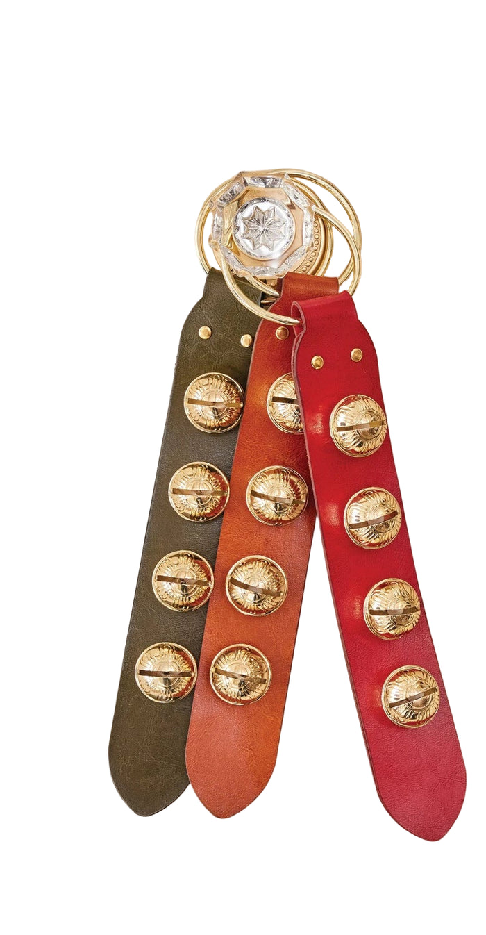Leather & Embossed Metal Bells Door Hanger, 3 Colors