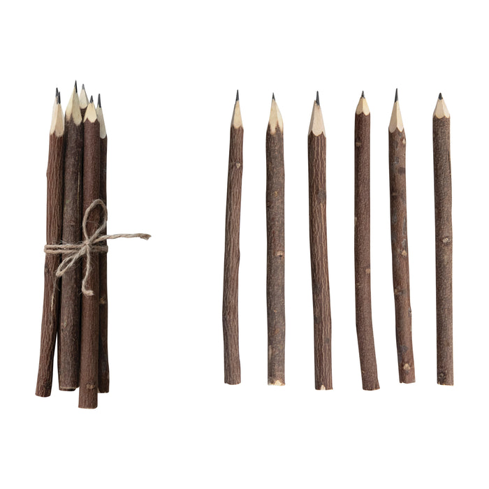 7"L Hand-Carved Wood Pencils w/ Jute Tie, Set of 6
