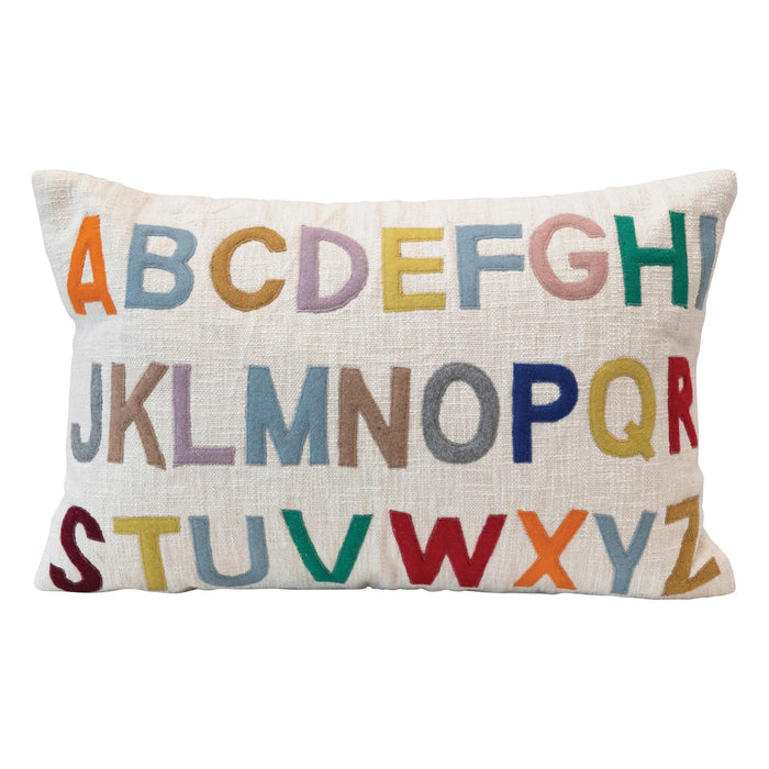 24" x 16" Cotton Lumbar Pillow w/ Embroidered Alphabet