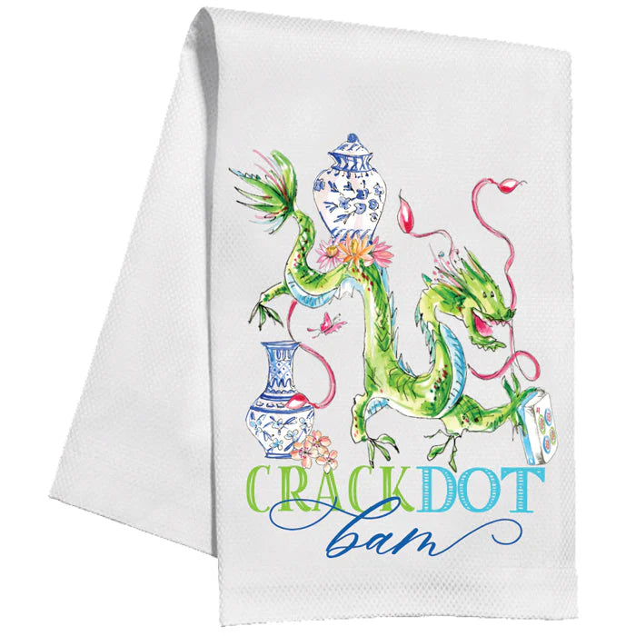 Crack Dot Bam Mahjong Dragon Blue Kitchen Towel