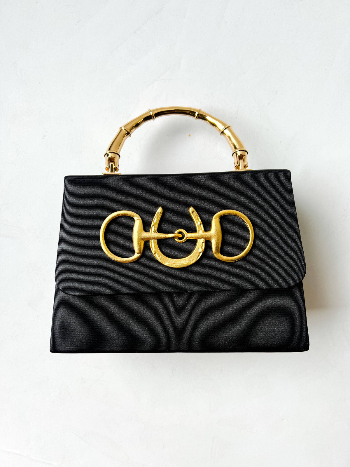 Black Faille Lulu with Gold Handle Handbag - Gold Horse Snaffle
