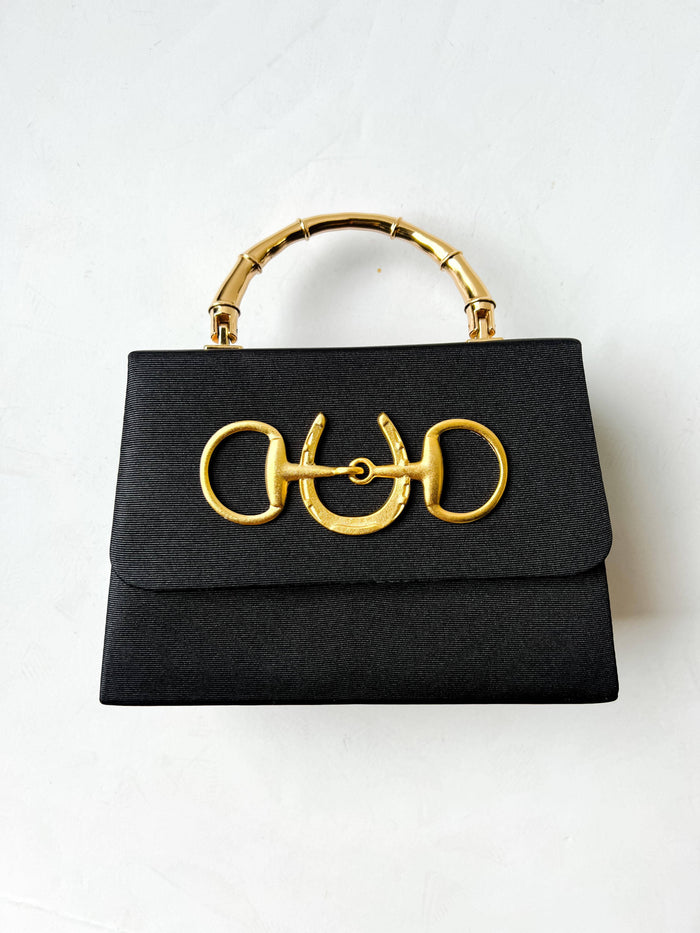 Black Faille Lulu with Gold Handle Handbag - Gold Horse Snaffle