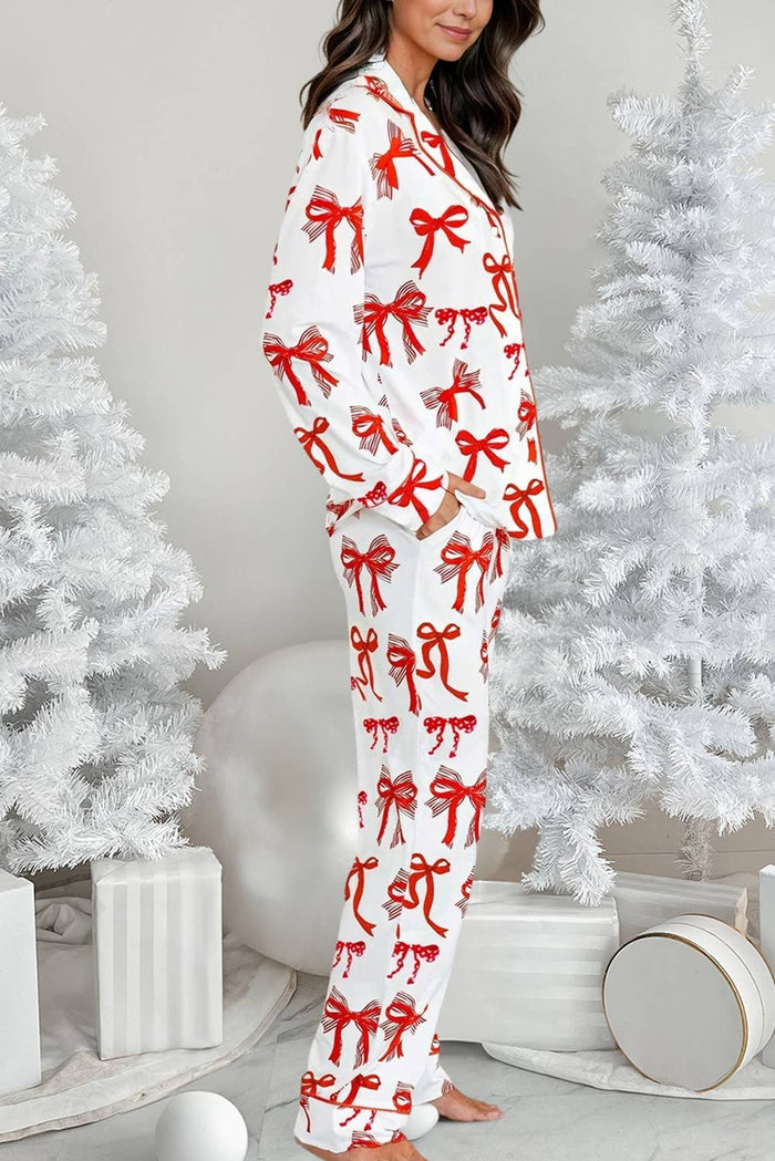 Red Bow Knot Print Pajama Set