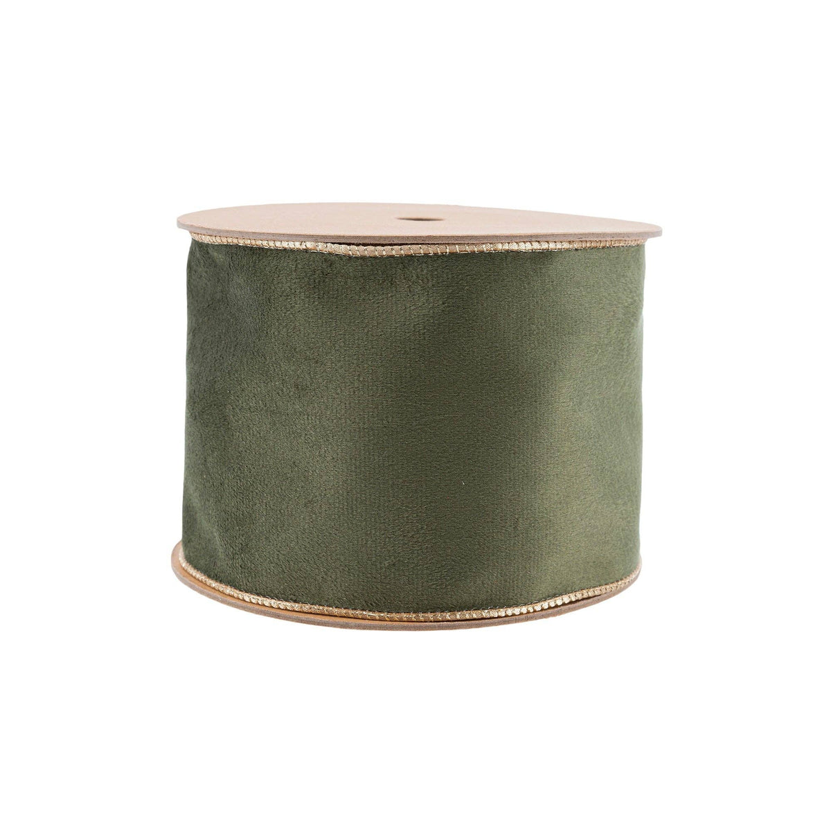 4" Reversible Velvet Wired Ribbon | Moss/Gold | 10 Yds