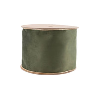 4" Reversible Velvet Wired Ribbon | Moss/Gold | 10 Yds