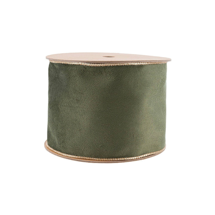 4" Reversible Velvet Wired Ribbon | Moss/Gold | 10 Yds