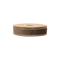 1" Reversible Velvet Wired Ribbon | Brown w/ Gold Shimmer Satin Backing | 10 Yds