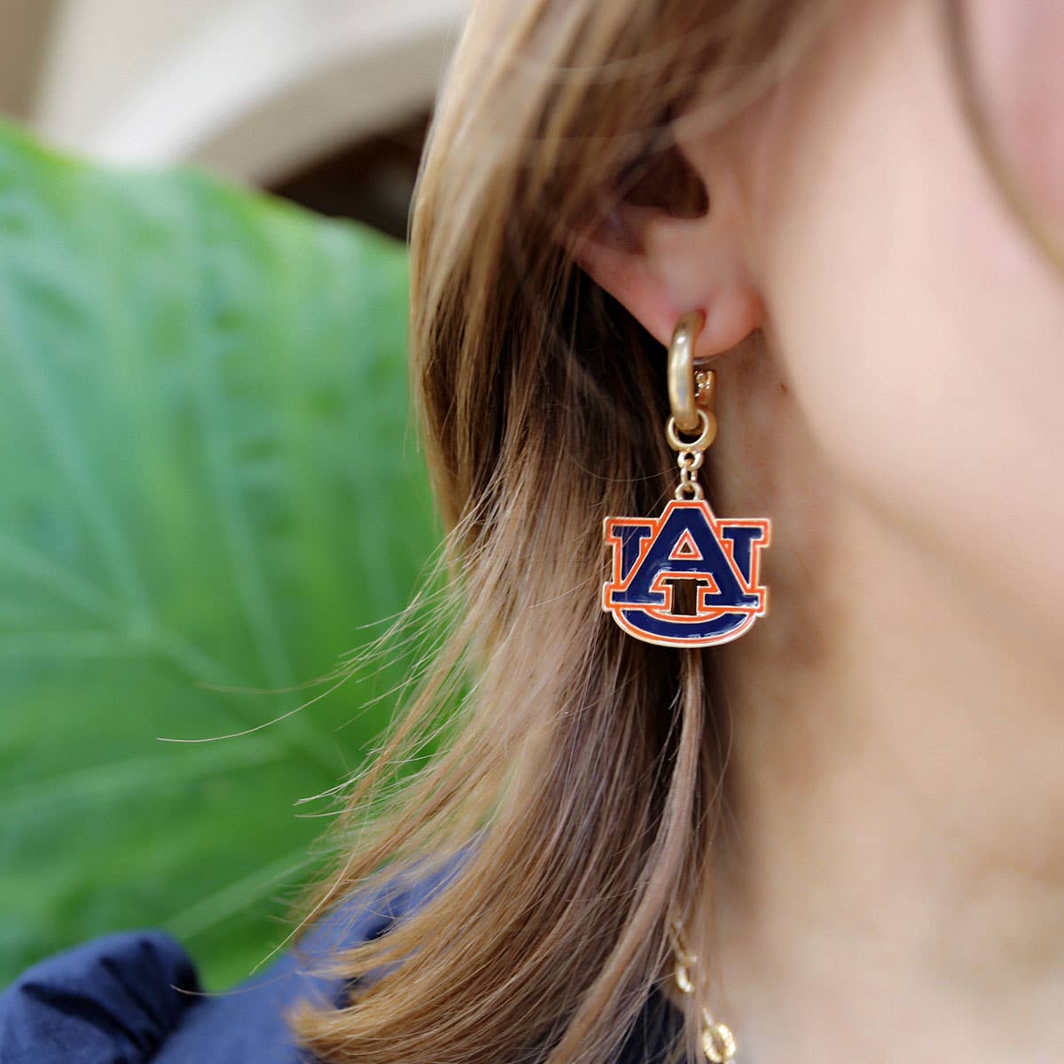 Auburn Tigers Enamel Drop Hoop  Earrings in Navy/Orange